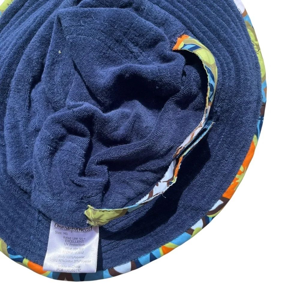 One Step Ahead Kid’s Medium Navy Blue, Tropical Flowers UV Protection Bucket Hat